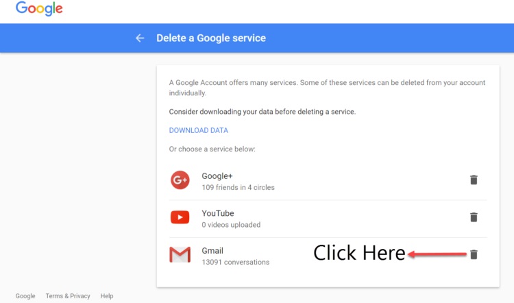 Delete a google service