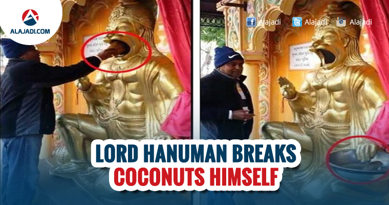 Lord Hanuman breaks coconuts himself