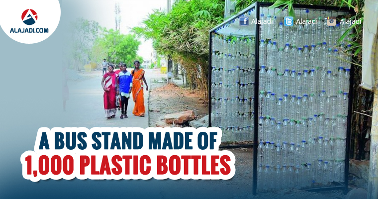 A bus stand made of 1000 plastic bottles